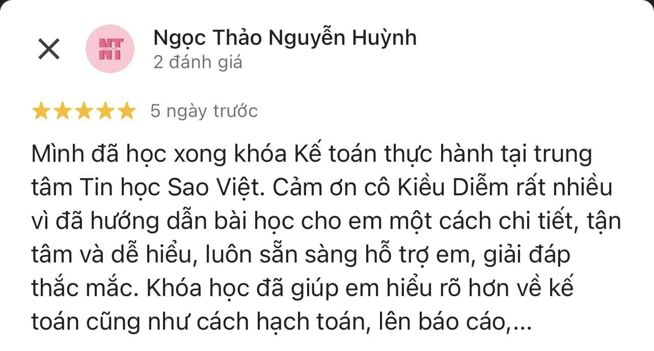 Đánh giá của học viên tại Trung Tâm Tin Học Sao Việt - Hình 1