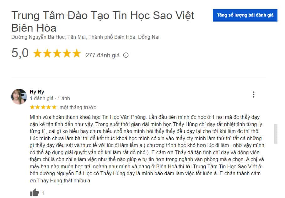 Đánh giá của học viên tại Trung Tâm Tin Học Sao Việt - Hình 2