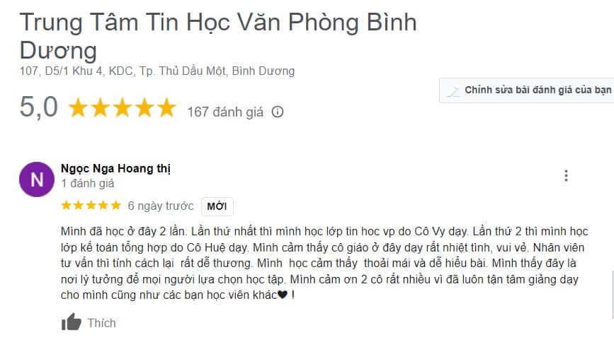 Phản hồi của học viên sau khóa học tại Trung Tâm Tin Học Sao Việt