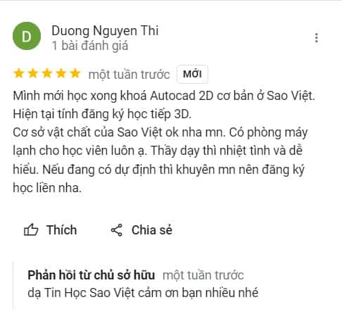 Phản hồi của học viên sau khóa học tại Trung Tâm Tin Học Sao Việt