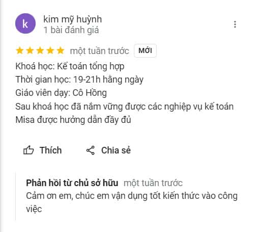 Phản hồi của học viên sau khóa học tại Trung Tâm Tin Học Sao Việt
