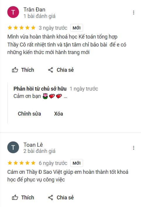 Phản hồi của học viên sau khóa học tại Trung Tâm Tin Học Sao Việt