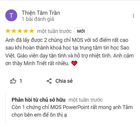 Phản hồi của học viên sau khóa học tại Trung Tâm Tin Học Sao Việt