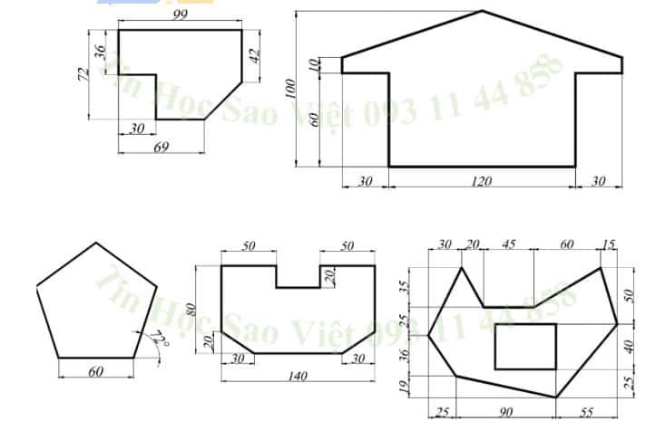 Bài tập vẽ lệnh lIne trong AutoCAD