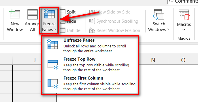 Đóng băng dòng hoặc cột