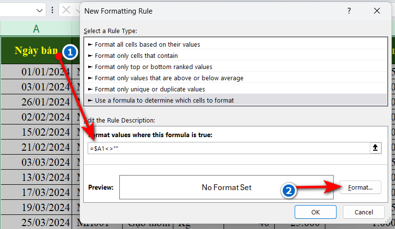 Chọn ô đầu tiên và nhập công thức