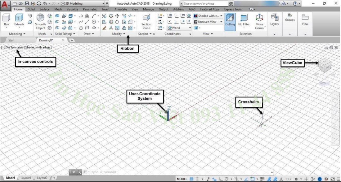 Không gian làm việc 3D Modeling trong AutoCAD