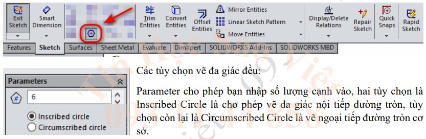  Công Cụ Vẽ Đa Giác Đều trong Solidworks