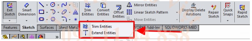 Trim và Extend Entitires trong SolidWorks