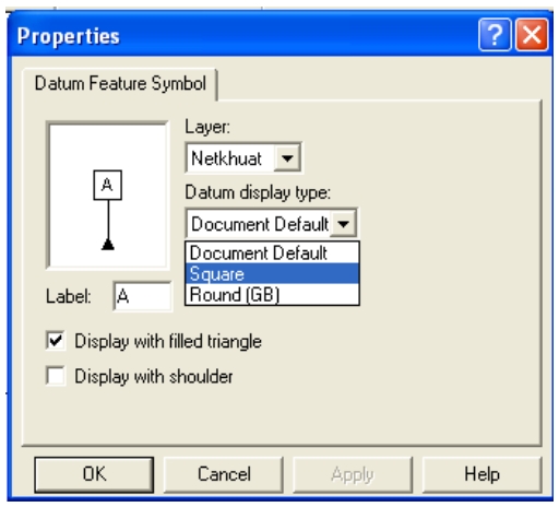 hộp thoại Datatum Feature Symbols