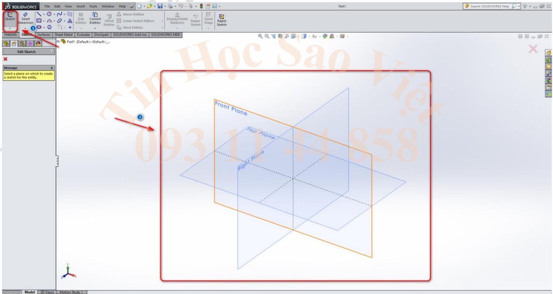  hướng dẫn chọn công cụ Sketch trong SolidWorks