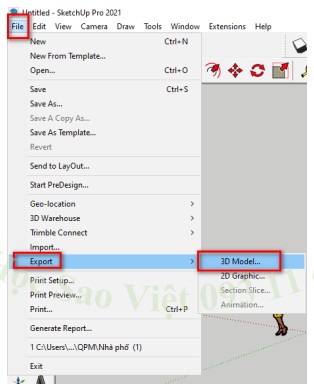 bước 3 xuất file từ sketchup sang autocad 2D