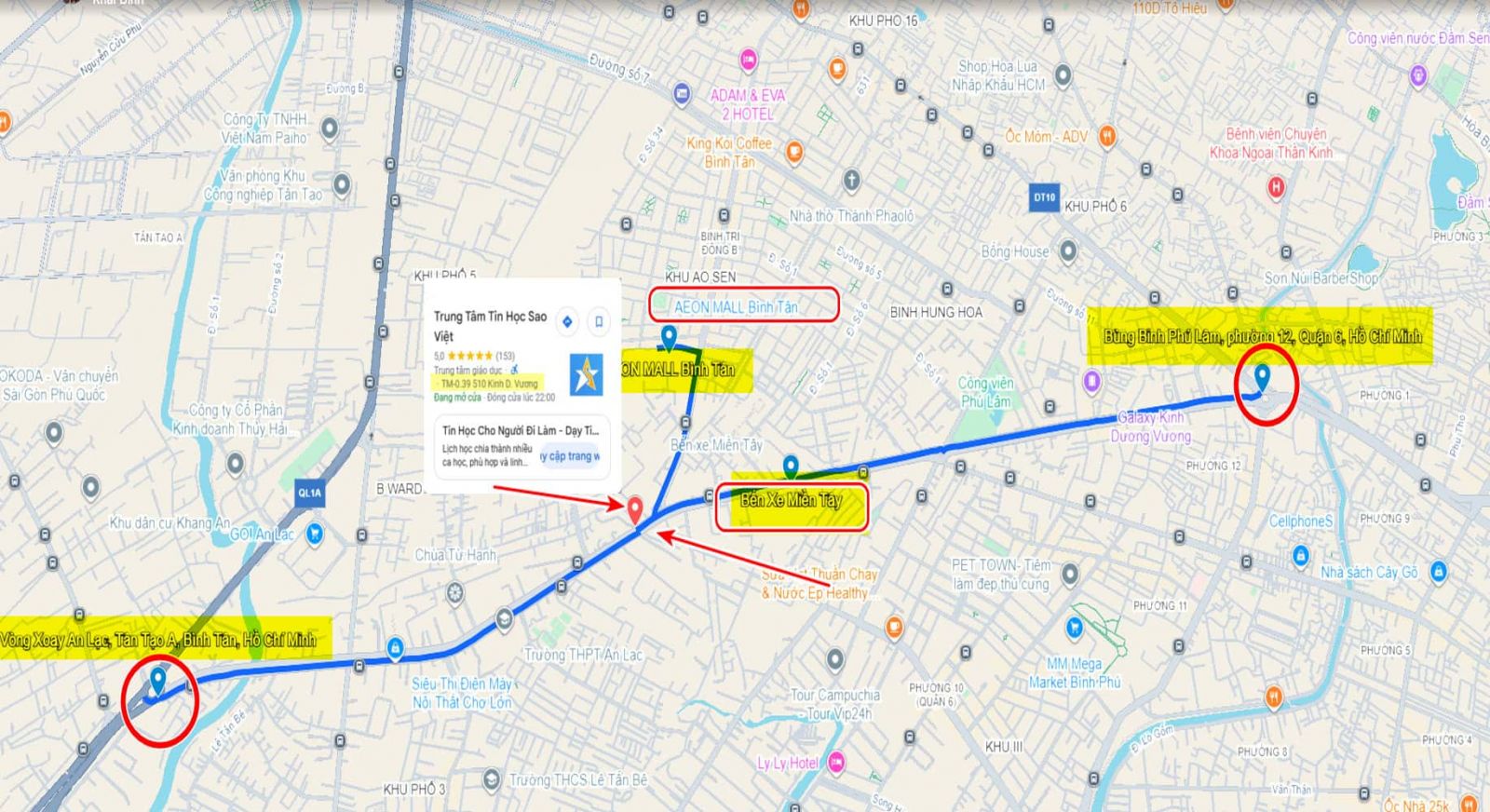 bản đồ trung tâm tin học Sao Việt Quận 6
