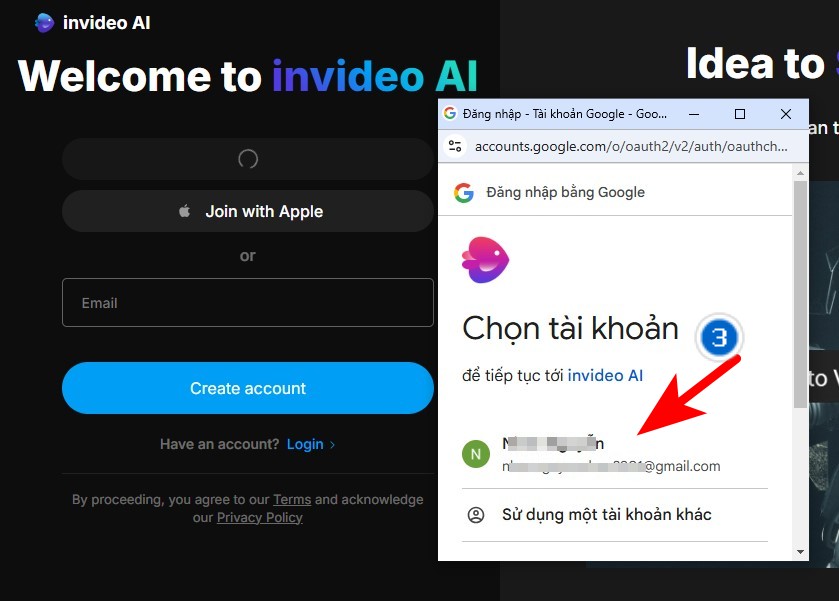 bước 3 chọn tài khoản đăng ký