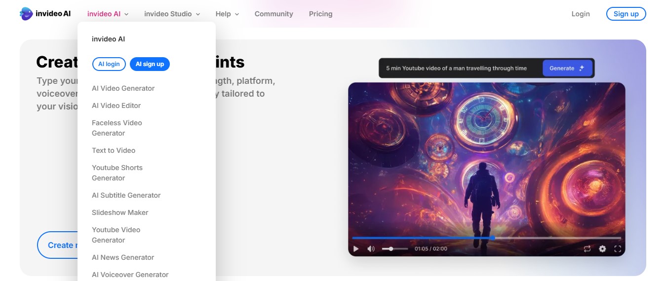 invideo ai công cụ tạo video miễn phí bằng AI