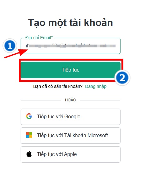 đăng ký với email