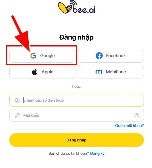 Chọn đăng nhập Vbee AiVoice Bằng Tài khoản có sẵn trên máy