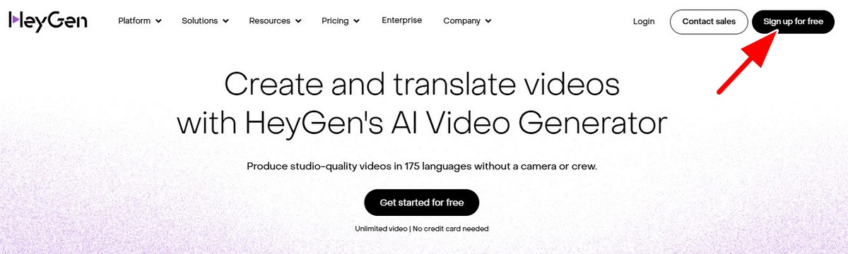 nhấn vào sign up for free