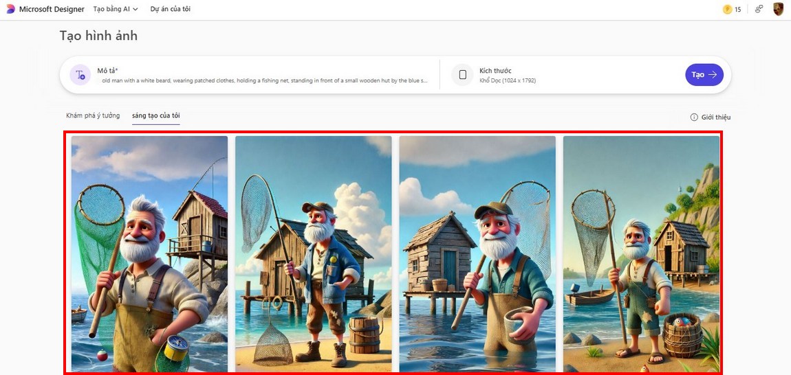 Lựa chọn hình ảnh được tạo ra bằng Microsoft Designer