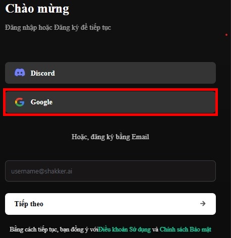 chọn đăng nhập với tài khoản google