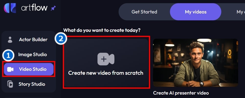 Bước 1: Ấn vào “Video Studio”