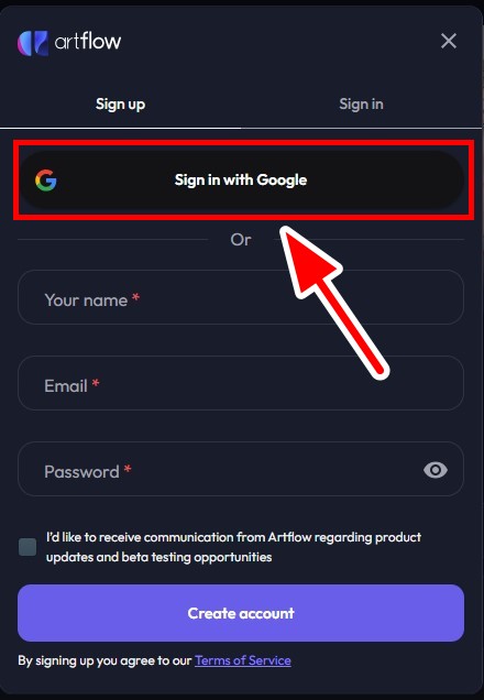 Bước 3: Đăng ký nhanh với tài khoản Google hiện có “Sign Up With Google”