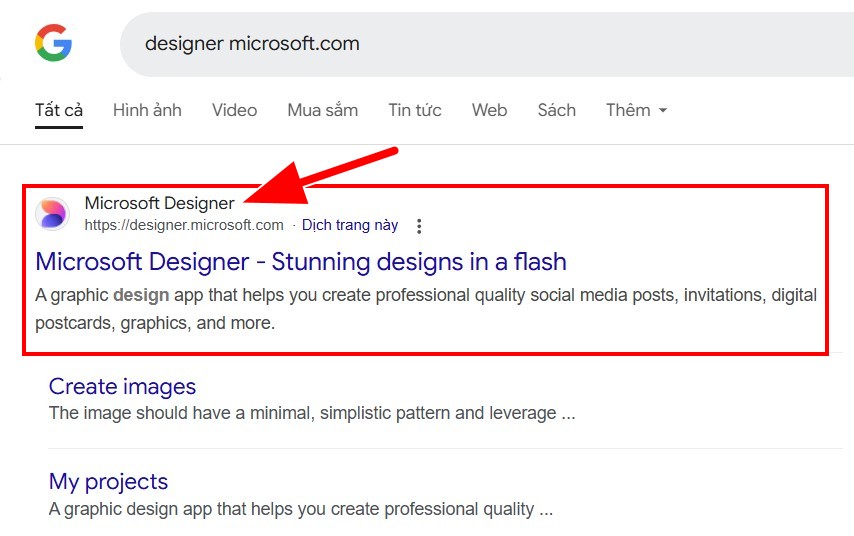bước 1 truy cập trang web microsoft Designer