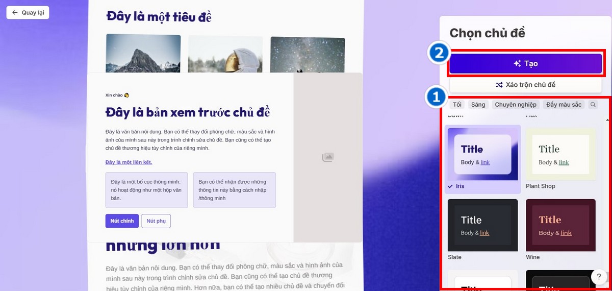 Bước 7 chọn chủ đề màu sắc cho Slides