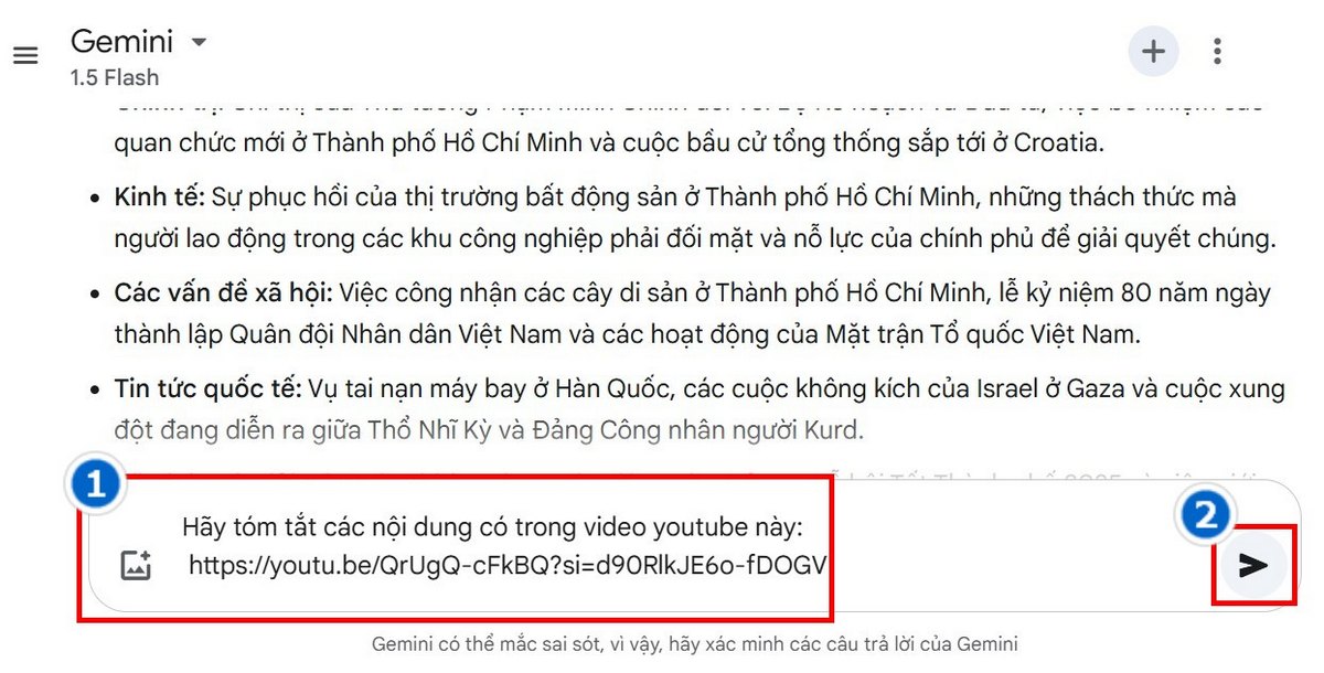 yêu cầu chat gemini tóm tắt đường dẫn