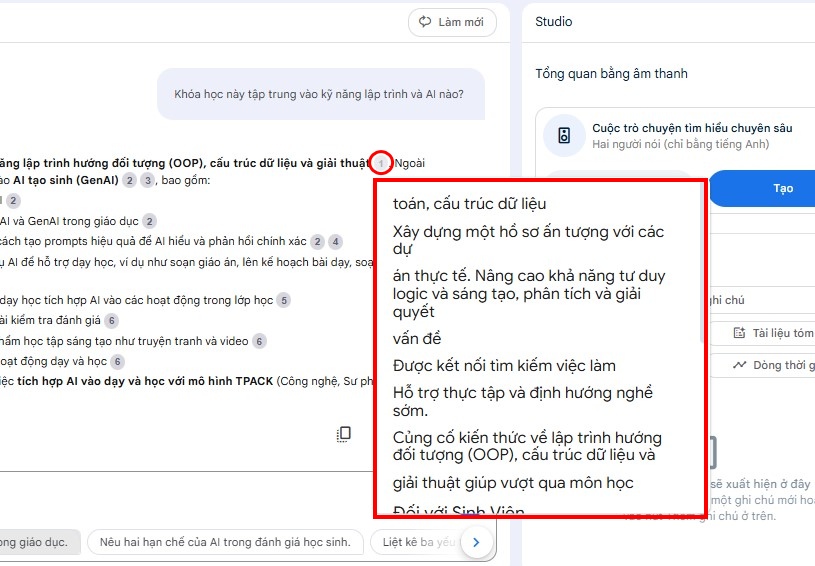 Bước 7: Xem Lại Chú Thích Nơi NotebookLM Tham Khảo