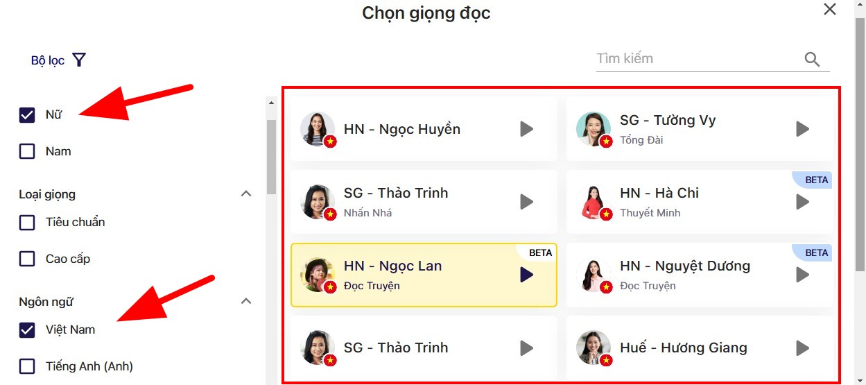 Bước 3 chọn giọng nói ngôn ngữ