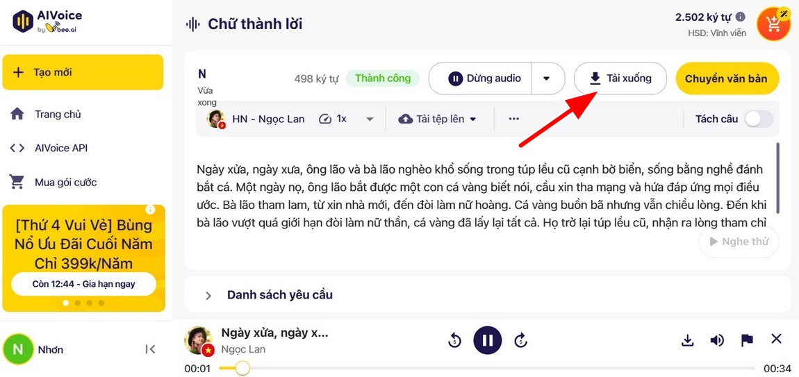 Bước 4 nghe và tải xuống file âm thanh