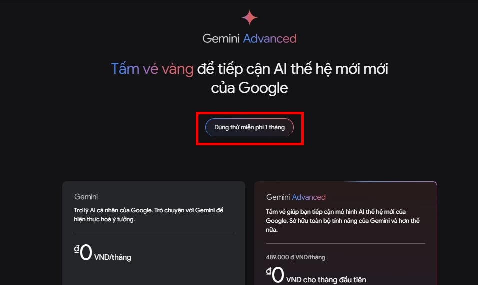 Dùng thử Gemini Advance 1 Tháng