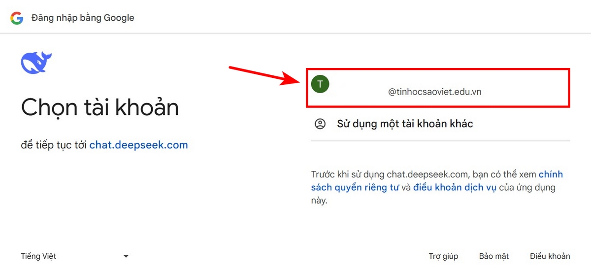 Bước 4: Chọn tài khoản Google có sẵn