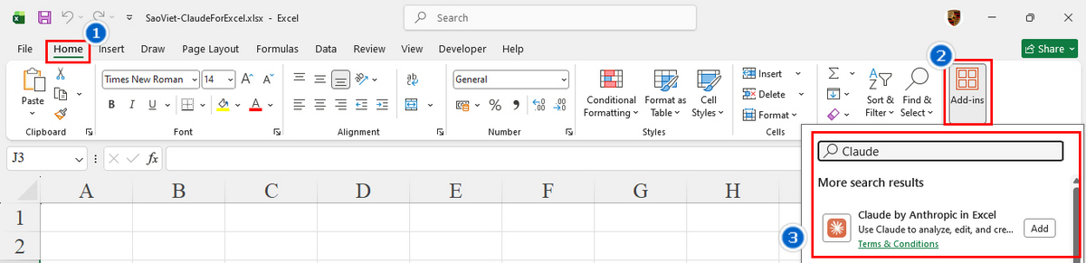 Bước 2: Vào Trong Excel Kết Nối Với Tài Khoản Claude AI