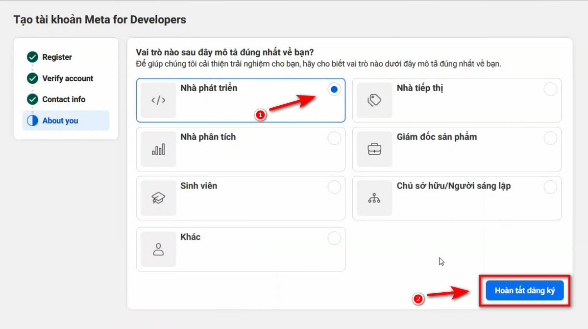 Đăng ký tài khoản Meta for Developers