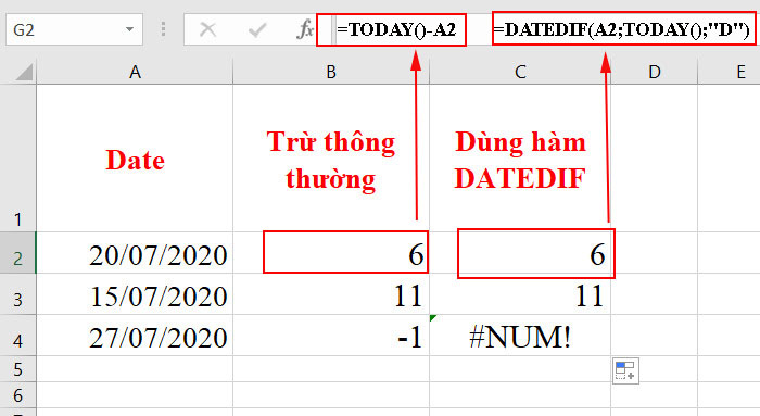 Trừ ngày hiện tại 
