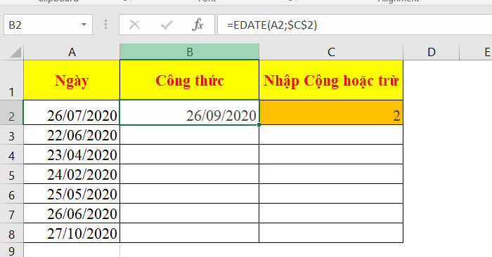 dùng hàm edate
