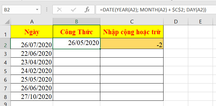 Nhập trừ tháng