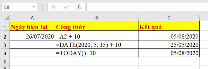 thêm ngày trong excel
