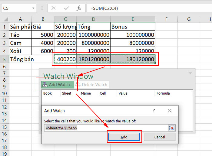 Add watch windows