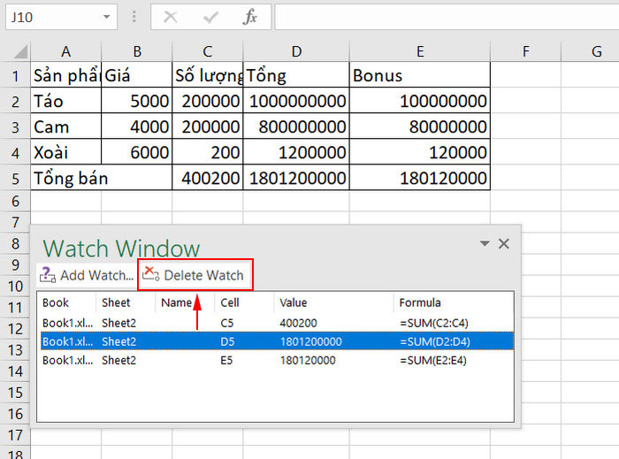 Delete add watch windows